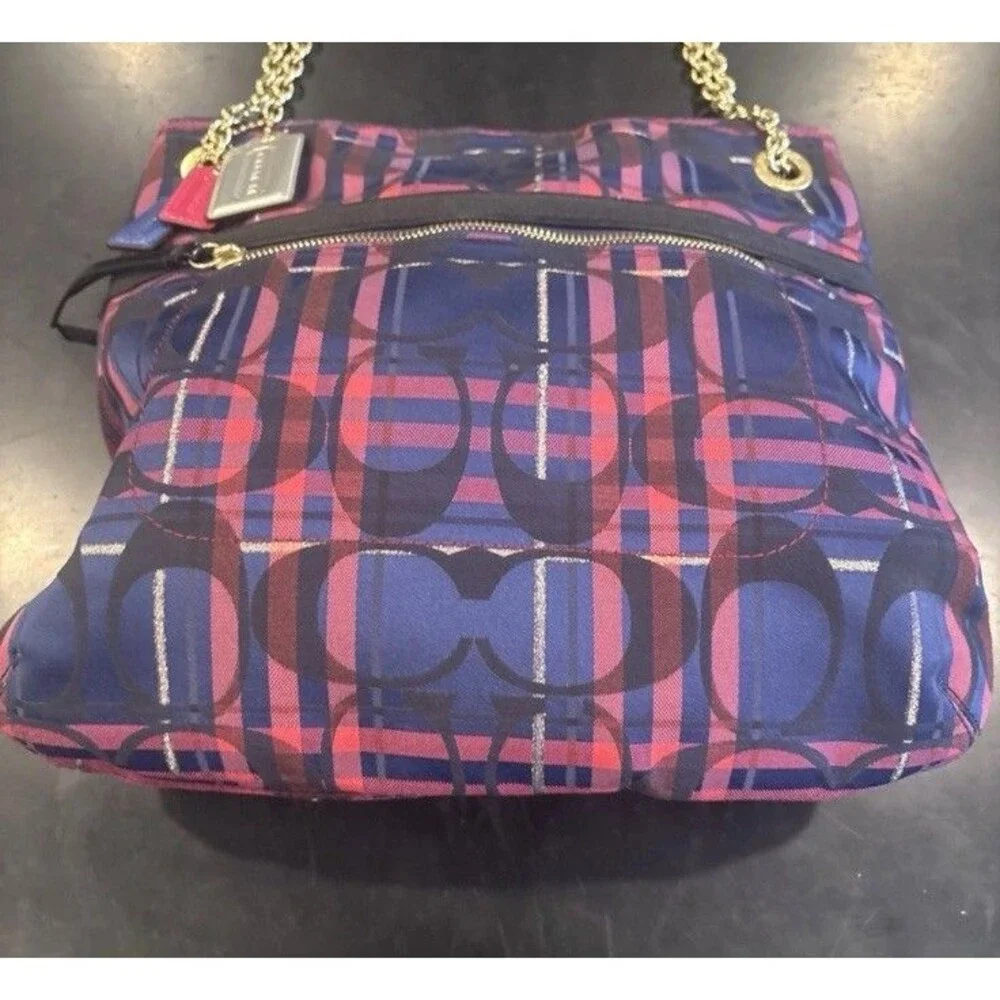 Coach Poppy Tartan Handbag with 3 Hang Tags Chain Handles Jewel Tone F15228 EUC